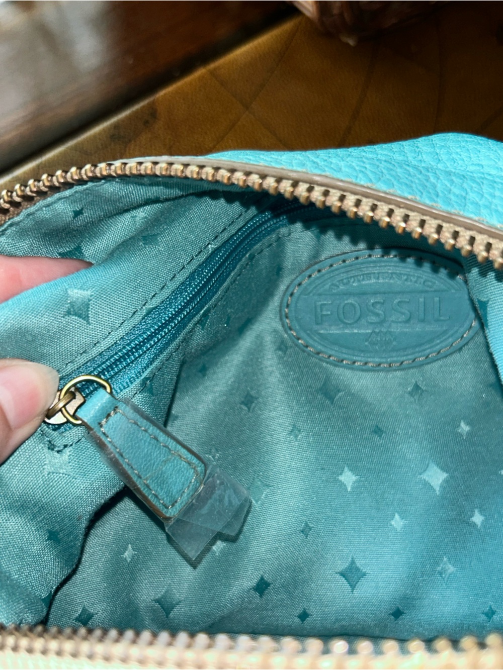 Vintage Fossil Teal Blue Pebbled Leather Shoulder Hobo Bag - Picture 13 of 16